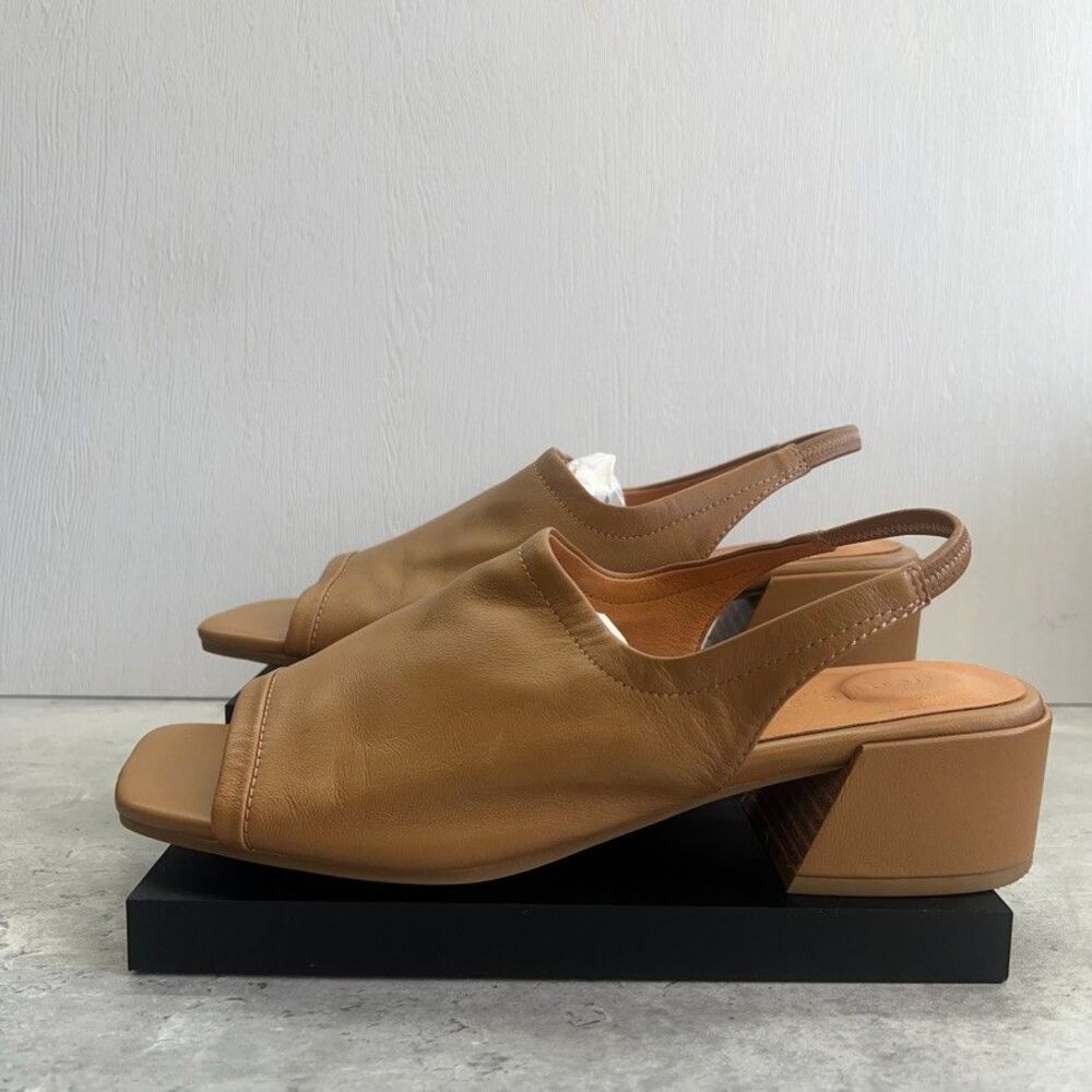 Gentle Souls By Kenneth Cole Tan Penny Slingback Block Heel Sandals Womens 10 M
